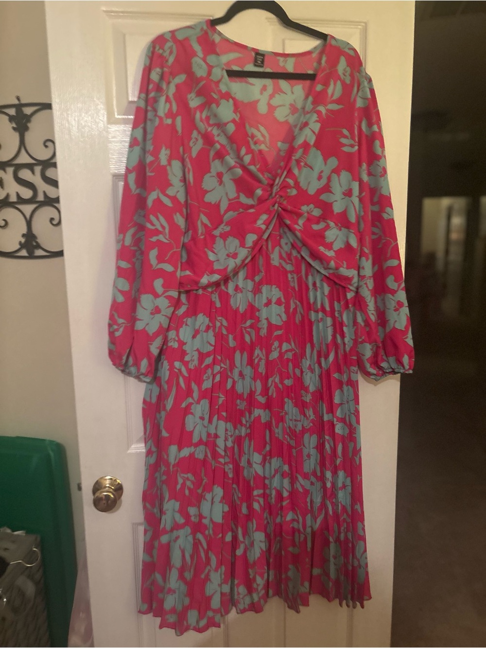 SHEIN Pink Midi Dress with Light Blue Floral Print